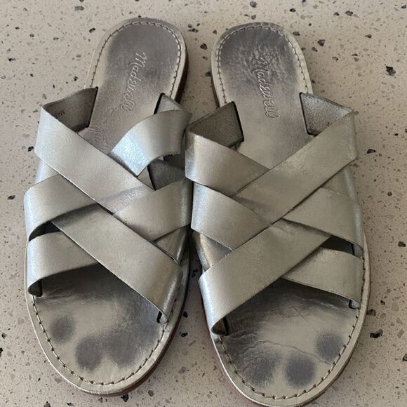 Madewell The Boardwalk Woven Silver Leather Slide Casual Sandals Women Size 8.5 - Picture 4 of 8